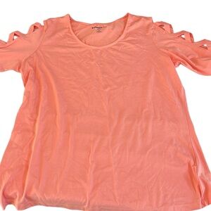 𝅺Denim 24/7 size X-Large coral scoop neck tee 3/4 lattice sleeve